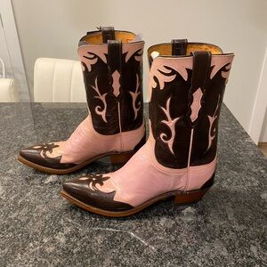 New Vintage Lucchese 1883 Pink Goat Pony Brown Cowgirl Boots Pink Cowboy Boots